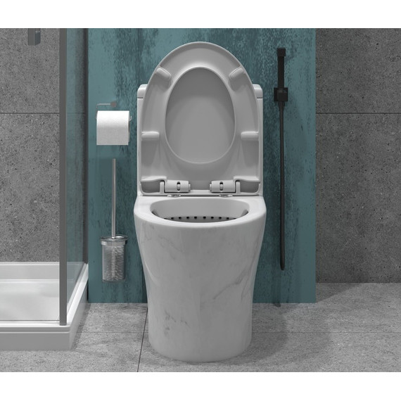 Унитаз-моноблок безободковый EvaGold EG060001 с тонкой крышкой микролифт, белый с декором - 6 Унитаз-моноблок безободковый EvaGold EG060001 с тонкой крышкой микролифт, белый с декором фото 6