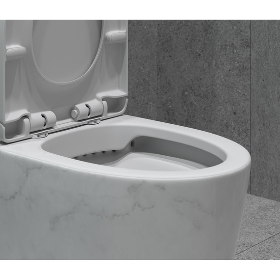 Унитаз-моноблок безободковый EvaGold EG060001 с тонкой крышкой микролифт, белый с декором - 8 Унитаз-моноблок безободковый EvaGold EG060001 с тонкой крышкой микролифт, белый с декором фото 8