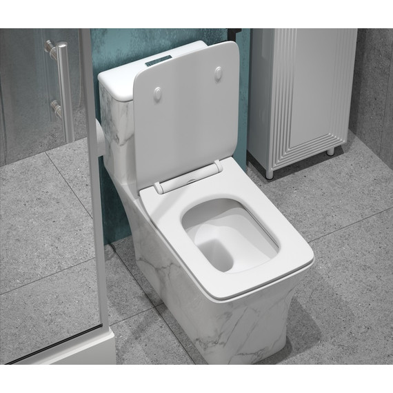 Унитаз-моноблок безободковый EvaGold EG060002 с тонкой крышкой микролифт, белый с декором - 4 Унитаз-моноблок безободковый EvaGold EG060002 с тонкой крышкой микролифт, белый с декором фото 4