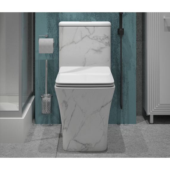 Унитаз-моноблок безободковый EvaGold EG060002 с тонкой крышкой микролифт, белый с декором - 5 Унитаз-моноблок безободковый EvaGold EG060002 с тонкой крышкой микролифт, белый с декором фото 5