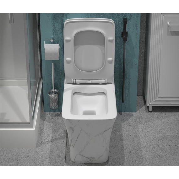 Унитаз-моноблок безободковый EvaGold EG060002 с тонкой крышкой микролифт, белый с декором - 6 Унитаз-моноблок безободковый EvaGold EG060002 с тонкой крышкой микролифт, белый с декором фото 6