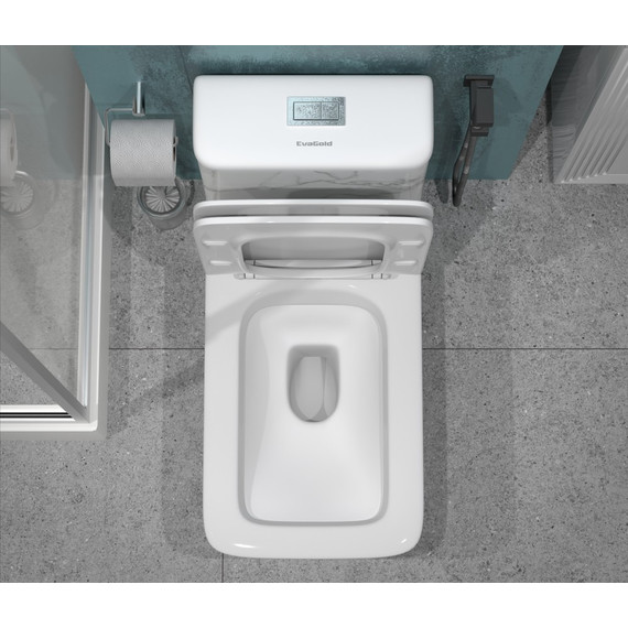 Унитаз-моноблок безободковый EvaGold EG060002 с тонкой крышкой микролифт, белый с декором - 7 Унитаз-моноблок безободковый EvaGold EG060002 с тонкой крышкой микролифт, белый с декором фото 7