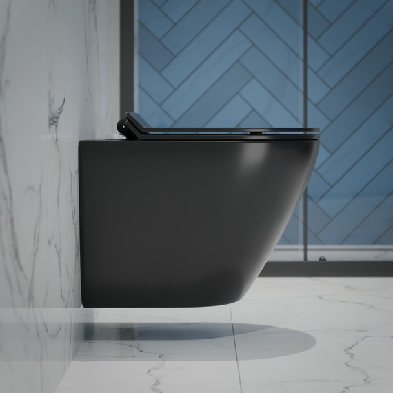 Унитаз подвесной безободковый EvaGold EG070003 с тонкой крышкой микролифт, чёрный матовый - 4 Унитаз подвесной безободковый EvaGold EG070003 с тонкой крышкой микролифт, чёрный матовый фото 4