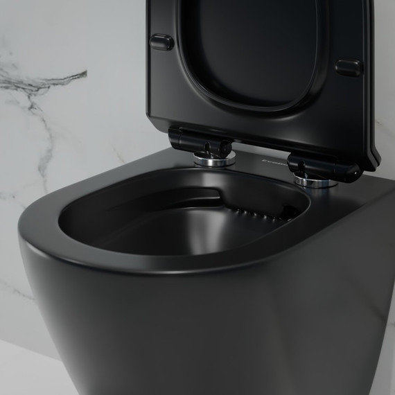 Унитаз подвесной безободковый EvaGold EG070003 с тонкой крышкой микролифт, чёрный матовый - 5 Унитаз подвесной безободковый EvaGold EG070003 с тонкой крышкой микролифт, чёрный матовый фото 5