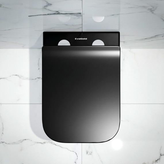 Унитаз подвесной безободковый EvaGold EG070009 с тонкой крышкой микролифт, чёрный матовый - 2 Унитаз подвесной безободковый EvaGold EG070009 с тонкой крышкой микролифт, чёрный матовый фото 2