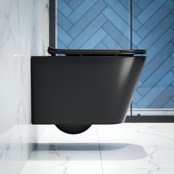 Унитаз подвесной безободковый EvaGold EG070009 с тонкой крышкой микролифт, чёрный матовый - 3 Унитаз подвесной безободковый EvaGold EG070009 с тонкой крышкой микролифт, чёрный матовый фото 3