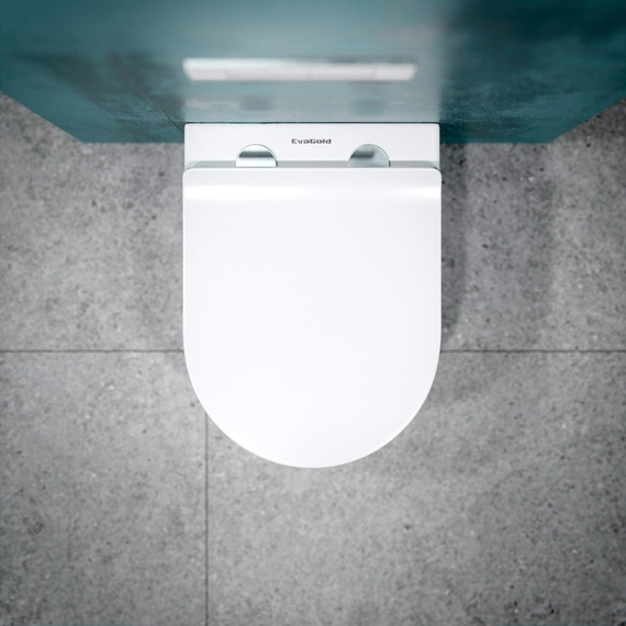 Унитаз подвесной безободковый EvaGold EG070017 с тонкой крышкой микролифт, белый мрамор - 5 Унитаз подвесной безободковый EvaGold EG070017 с тонкой крышкой микролифт, белый мрамор фото 5