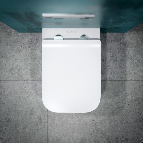 Унитаз подвесной безободковый EvaGold EG070018 с тонкой крышкой микролифт, белый мрамор - 6 Унитаз подвесной безободковый EvaGold EG070018 с тонкой крышкой микролифт, белый мрамор фото 6