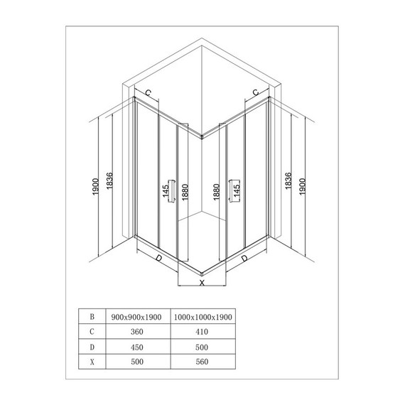 Душевое ограждение EvaGold 90х90 см EG220030, чёрный/прозрачное фото 4