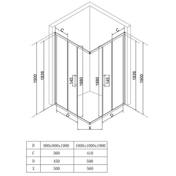 Душевое ограждение EvaGold 100х100 см EG220070, чёрный/тонированное фото 2