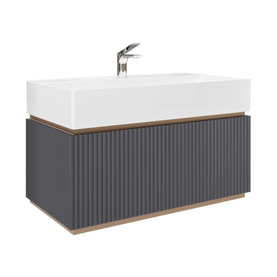 Тумба подвесная с раковиной Jorno Filoro 90 см Fil.01.90/P/A/JR, антрацит фото 