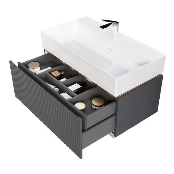 Тумба подвесная с раковиной Jorno Filoro 90 см Fil.01.90/P/A/JR, антрацит фото 3