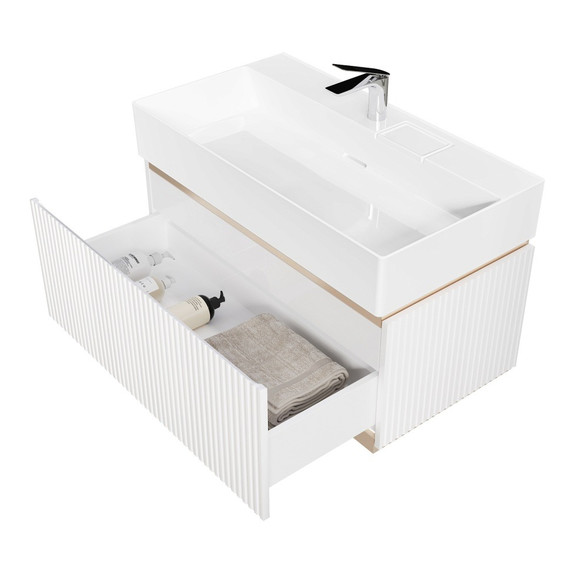 Тумба подвесная с раковиной Jorno Filoro 90 см Fil.01.90/P/W/JR, белый фото 5