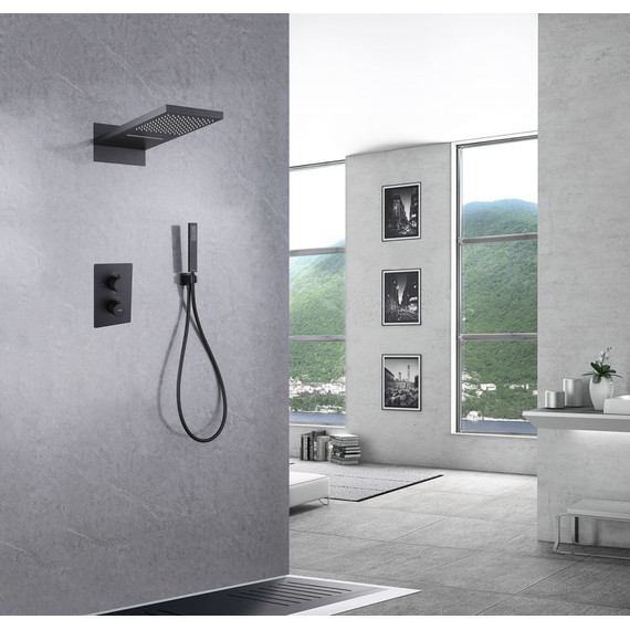 Душевая система для душа с термостатом Abber Weiss Insel AF8052B, чёрный матовый фото 2