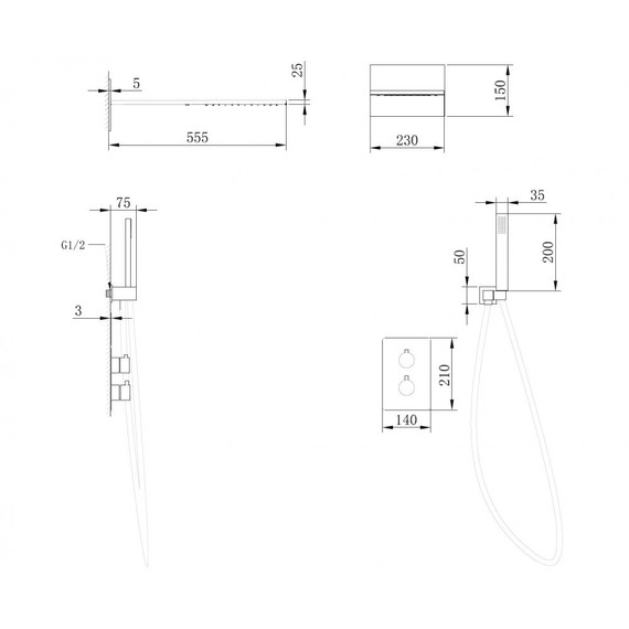Душевая система для душа с термостатом Abber Weiss Insel AF8052B, чёрный матовый фото 3