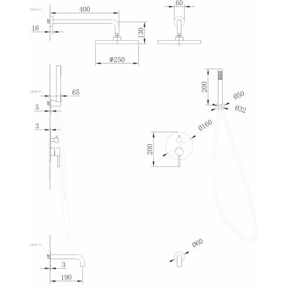 Душевая система для ванны Abber Wasser Kreis AF8117G, золото матовый фото 3