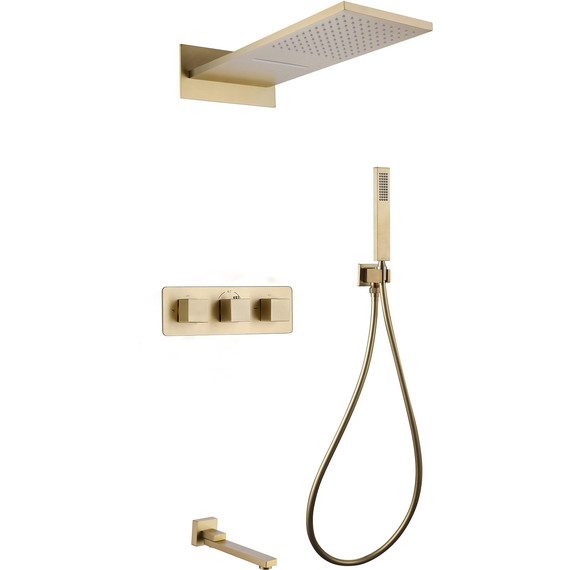 Душевая система для ванны с термостатом Abber Daheim AF8253G, золото матовый фото 