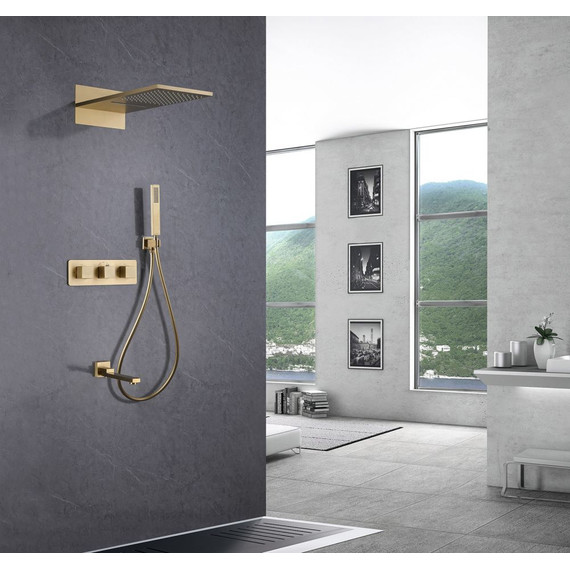Душевая система для ванны с термостатом Abber Daheim AF8253G, золото матовый фото 2