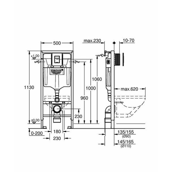 Инсталляция с подвесным унитазом комплект: Grohe Solido 38811KF0 с подвесным безободковым унитазом Azario Grado AZ-0046-UQ3 сиденье микролифт, крепление, кнопка смыва чёрная матовая (Система смыва Торнадо) фото 16