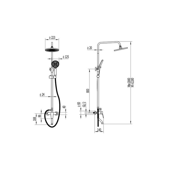 Душевая стойка EvaGold Queens EG400051 с полкой, чёрный - 5 Душевая стойка EvaGold Queens EG400051 с полкой, чёрный фото 5