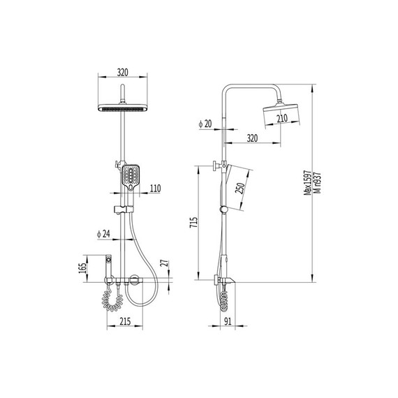 Душевая стойка с гигиеническим душем EvaGold Amazonia EG400057, оружейная сталь фото 2