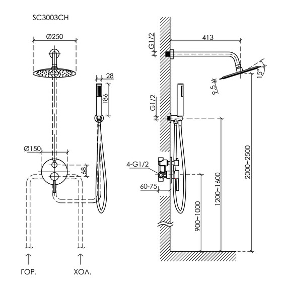 Душевая система для душа Sancos Select SC3003MB, чёрный матовый фото 9