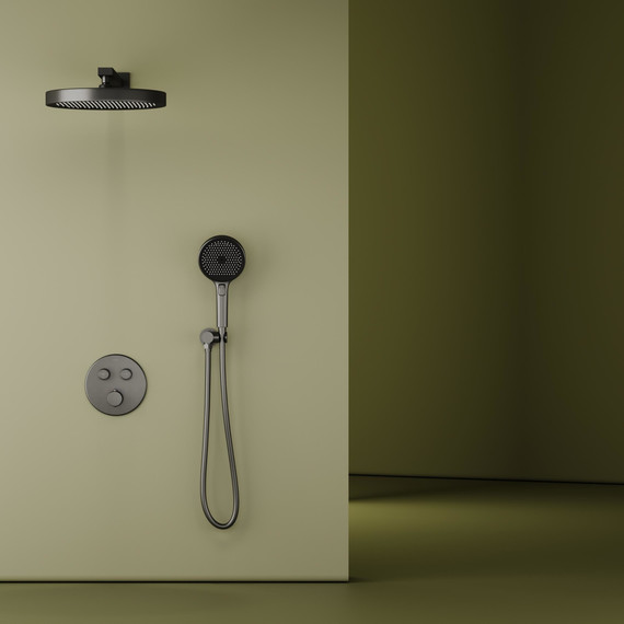 Душевая система для душа с термостатом Sancos Space SC3006GMG, вороненая сталь фото 