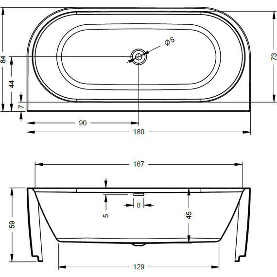 Ванна акриловая Riho DESIRE WALL MOUNTED 184x84 см BD0700500000000 фото 2