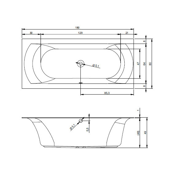 Ванна акриловая Riho LINARES VELVET 180x80 см BT4610500000000, Размер - мм: 1800х800 фото 5