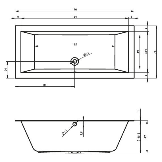 Ванна акриловая Riho LUGO VELVET 170x75 см BT0110500000000, Размер - мм: 1700х750 фото 5