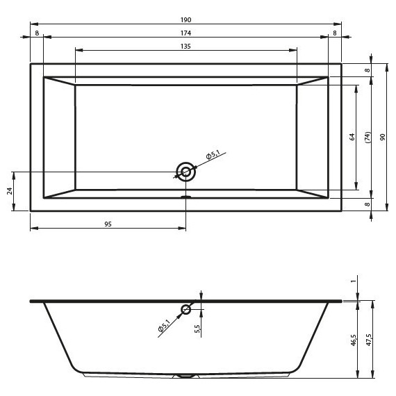 Ванна акриловая Riho LUGO VELVET 190x90 см BT0510500000000, Размер - мм: 1900х900 фото 5