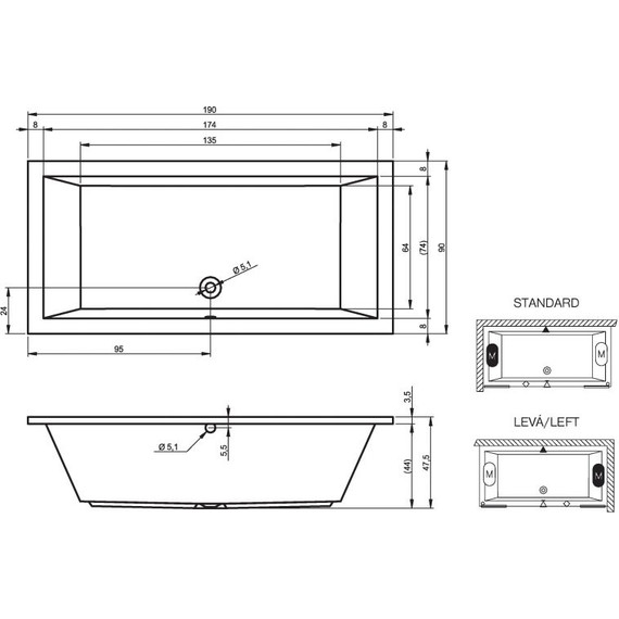Ванна акриловая Riho LUSSO 190x90 см BA9900500000000, Размер - мм: 1900х900 - 6 Ванна акриловая Riho LUSSO 190x90 см BA9900500000000, Размер - мм: 1900х900 фото 6