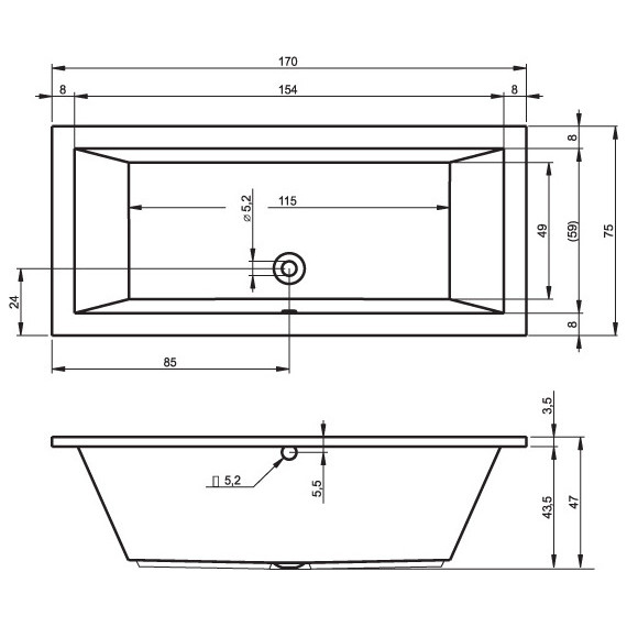 Ванна акриловая Riho LUSSO 170x75 см BA1800500000000, Размер - мм: 1700х750 - 6 Ванна акриловая Riho LUSSO 170x75 см BA1800500000000, Размер - мм: 1700х750 фото 6
