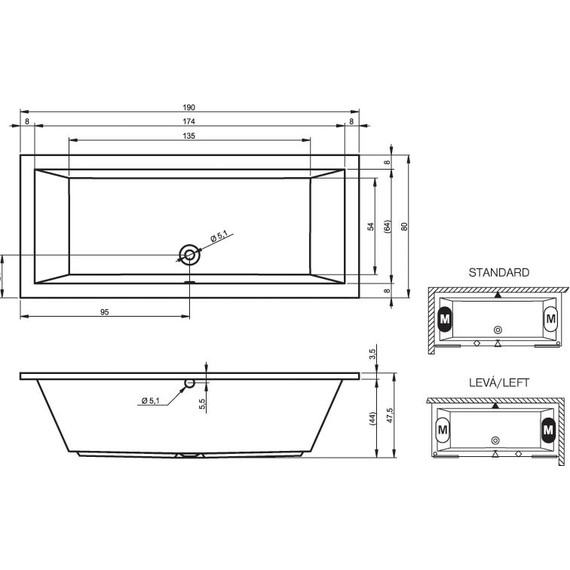 Ванна акриловая Riho LUSSO 190x80 см BA5900500000000, Размер - мм: 1900х800 - 6 Ванна акриловая Riho LUSSO 190x80 см BA5900500000000, Размер - мм: 1900х800 фото 6