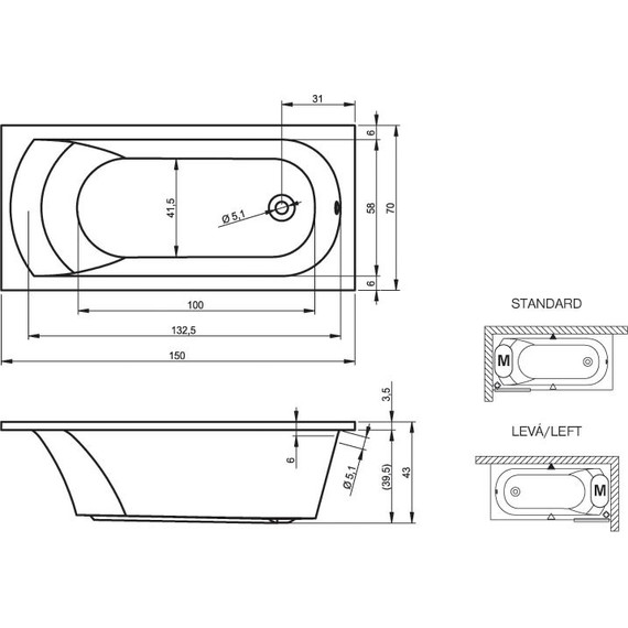 Ванна акриловая Riho MIAMI 150x70 см BB5800500000000, Размер - мм: 1500х700 фото 6