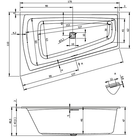 Ванна акриловая Riho STILL SMART 170x110 см BR0300500K00130 R фото 4