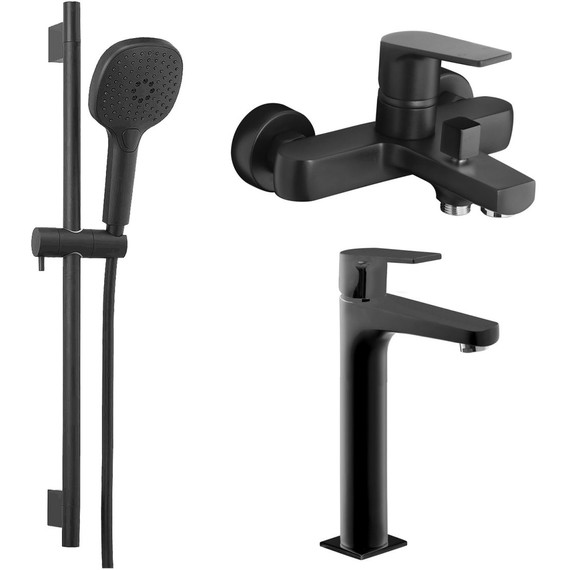 Набор смесителей 3 в 1 для ванны Azario Treya AZ-156805024+AZ-156845524+AZ-157820224, чёрный матовый -  Набор смесителей 3 в 1 для ванны Azario Treya AZ-156805024+AZ-156845524+AZ-157820224, чёрный матовый фото
