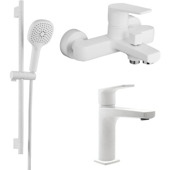 Набор смесителей 3 в 1 для ванны Azario Treya AZ-156805126+AZ-156845026+AZ-157820226, белый матовый фото 