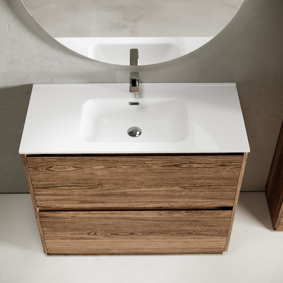 Тумба напольная с раковиной-столешницей Sancos Libra Floor 100 см LB100FECH, дуб чарльстон (раковина Element CN7003) -  Тумба напольная с раковиной-столешницей Sancos Libra Floor 100 см LB100FECH, дуб чарльстон (раковина Element CN7003) фото