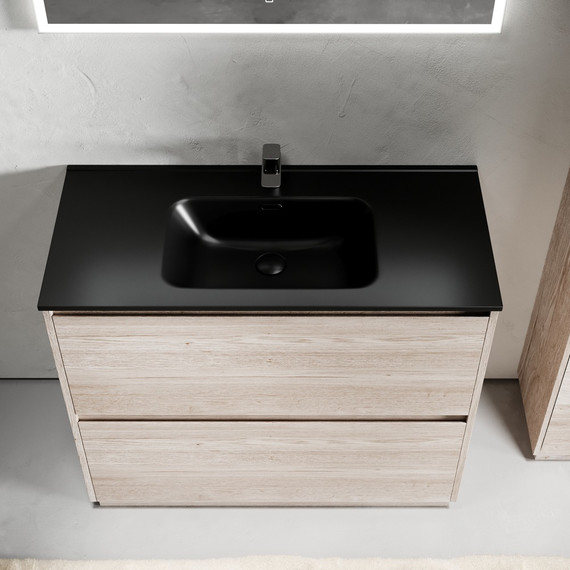 Тумба напольная с раковиной-столешницей Sancos Libra Floor 100 см LB100FEG, дуб галифакс натуральный (раковина Element CN7003MB) -  Тумба напольная с раковиной-столешницей Sancos Libra Floor 100 см LB100FEG, дуб галифакс натуральный (раковина Element CN7003MB) фото