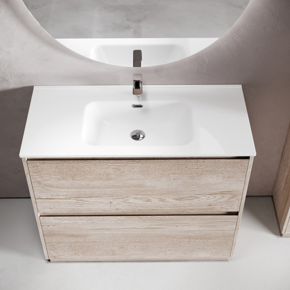 Тумба напольная с раковиной-столешницей Sancos Libra Floor 100 см LB100FEG, дуб галифакс натуральный (раковина Element CN7003) -  Тумба напольная с раковиной-столешницей Sancos Libra Floor 100 см LB100FEG, дуб галифакс натуральный (раковина Element CN7003) фото