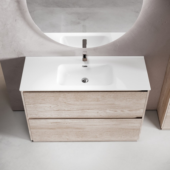 Тумба напольная с раковиной-столешницей Sancos Libra Floor 120 см LB120F-1EG, дуб галифакс натуральный (раковина Element CN7006) -  Тумба напольная с раковиной-столешницей Sancos Libra Floor 120 см LB120F-1EG, дуб галифакс натуральный (раковина Element CN7006) фото