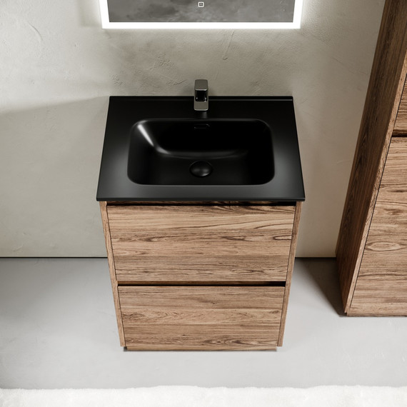 Тумба напольная с раковиной Sancos Libra Floor 60 см LB60FECH, дуб чарльстон (раковина Element CN7001MB) -  Тумба напольная с раковиной Sancos Libra Floor 60 см LB60FECH, дуб чарльстон (раковина Element CN7001MB) фото