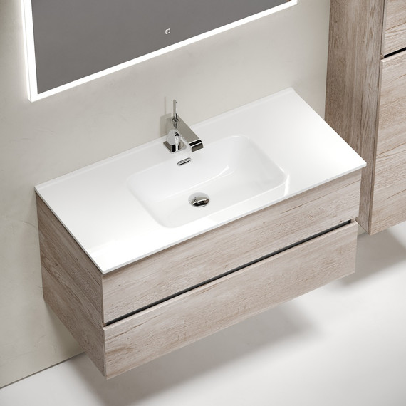 Тумба подвесная с раковиной-столешницей Sancos Urban 100 см UR100EG, дуб галифакс натуральный (раковина Element CN7003) - 4 Тумба подвесная с раковиной-столешницей Sancos Urban 100 см UR100EG, дуб галифакс натуральный (раковина Element CN7003) фото 4