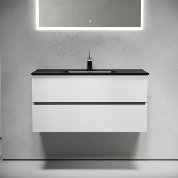 Тумба подвесная с раковиной-столешницей Sancos Urban 100 см UR100W (раковина Element CN7003MB) -  Тумба подвесная с раковиной-столешницей Sancos Urban 100 см UR100W (раковина Element CN7003MB) фото