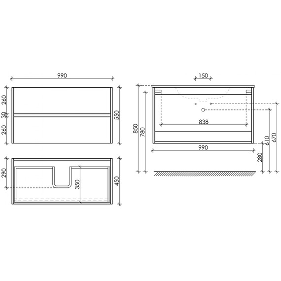 Тумба подвесная с раковиной-столешницей Sancos Urban 100 см UR100W (раковина Element CN7003) фото 13