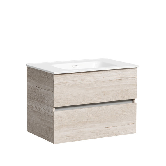 Тумба подвесная с раковиной-столешницей Sancos Urban 70 см UR70EG, дуб галифакс натуральный (раковина Element CN7007) фото 