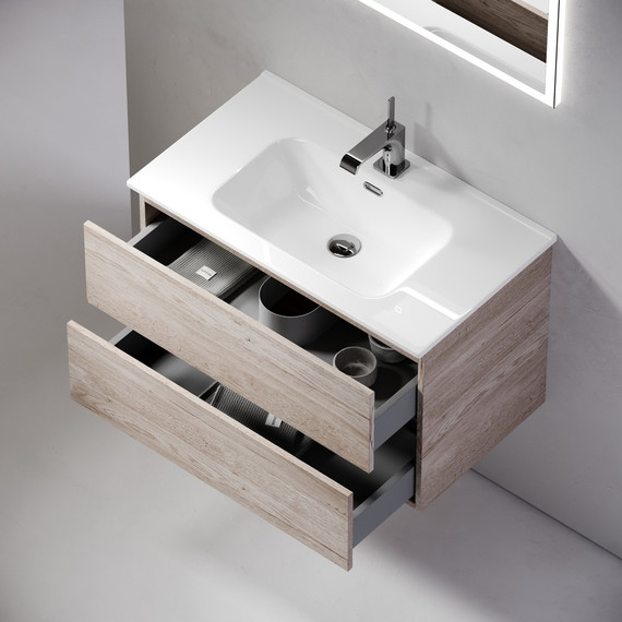 Тумба подвесная с раковиной-столешницей Sancos Urban 70 см UR70EG, дуб галифакс натуральный (раковина Element CN7007) фото 6