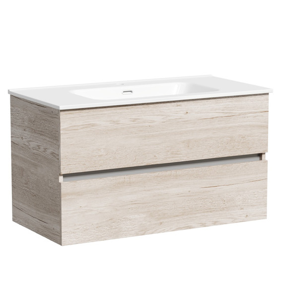 Тумба подвесная с раковиной-столешницей Sancos Urban 90 см UR90EG, дуб галифакс натуральный (раковина Element CN7002) -  Тумба подвесная с раковиной-столешницей Sancos Urban 90 см UR90EG, дуб галифакс натуральный (раковина Element CN7002) фото