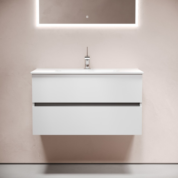 Тумба подвесная с раковиной-столешницей Sancos Urban 90 см UR90W (раковина Element CN7002) -  Тумба подвесная с раковиной-столешницей Sancos Urban 90 см UR90W (раковина Element CN7002) фото